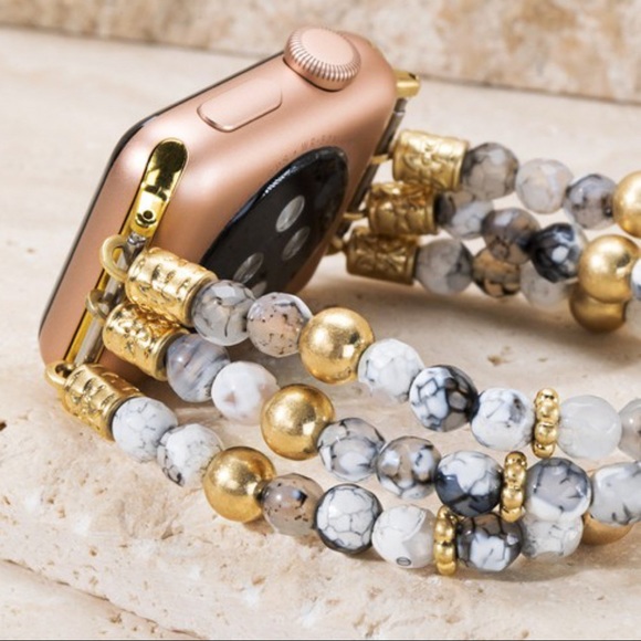 Infinity Raine Jewelry - Beaded Apple Watch Band-gray/white marble